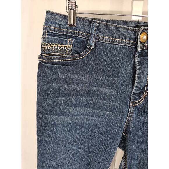 Beau Dawson Womens Sz 12 Slim Leg Blue Jeans Medium Wash Bling Pockets - Picture 2 of 5